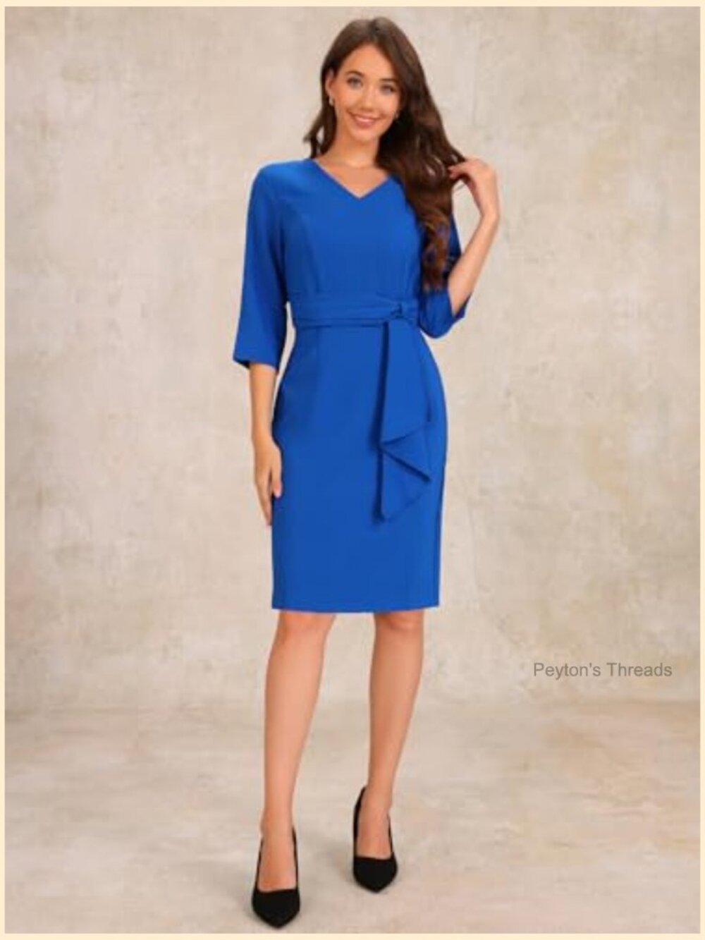 Half Sleeve Midi Dress with Belted Wrap V-Neck - Picture 4 of 5